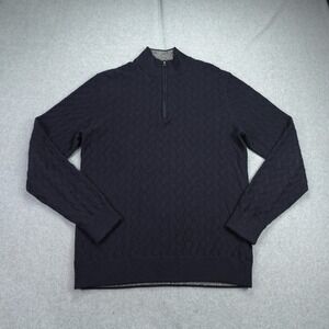 Robert Graham Sweater Mens Small Navy Blue Cable Knit Quarter Zip Pullover